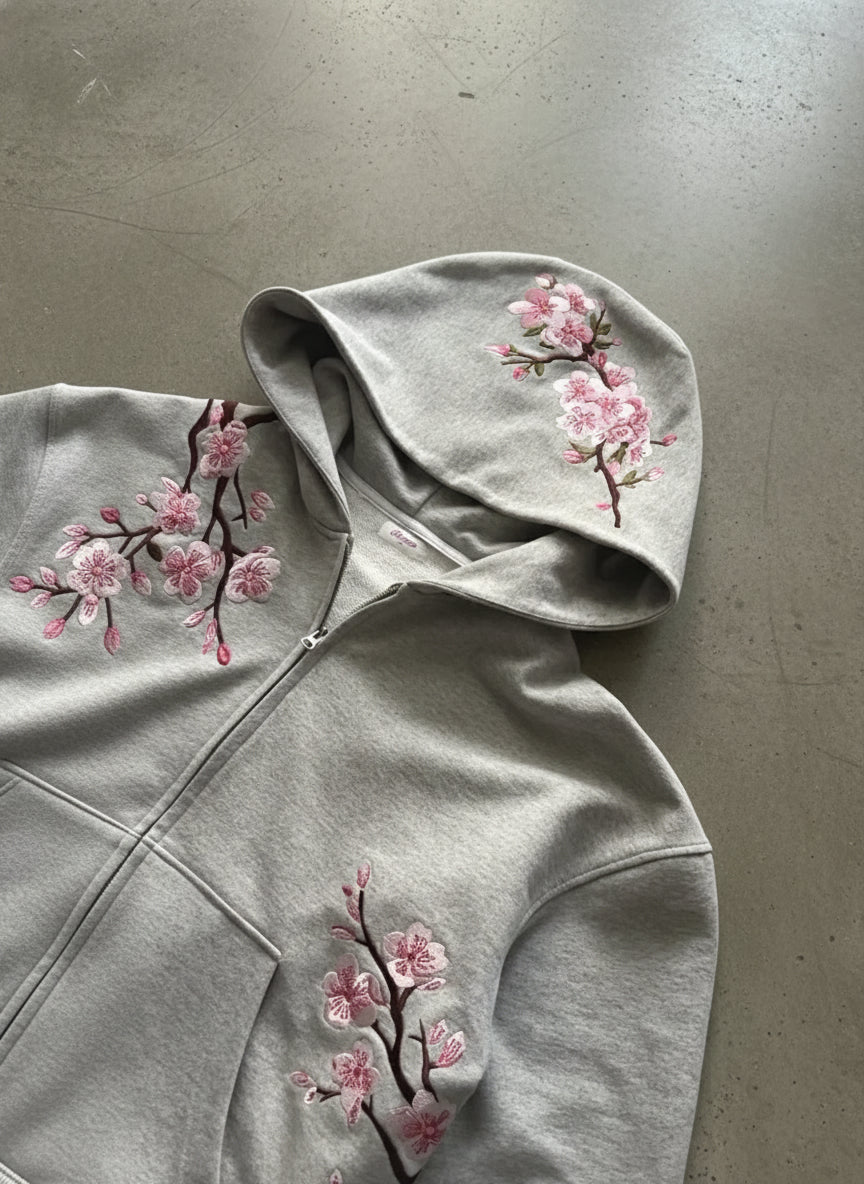 Y2K Vintage Oversized Cherry Blossom Embroidered Hooded Jacket Mens Womens Pink Zipper Coat Harajuku Hip Hop Graphic Streetwear