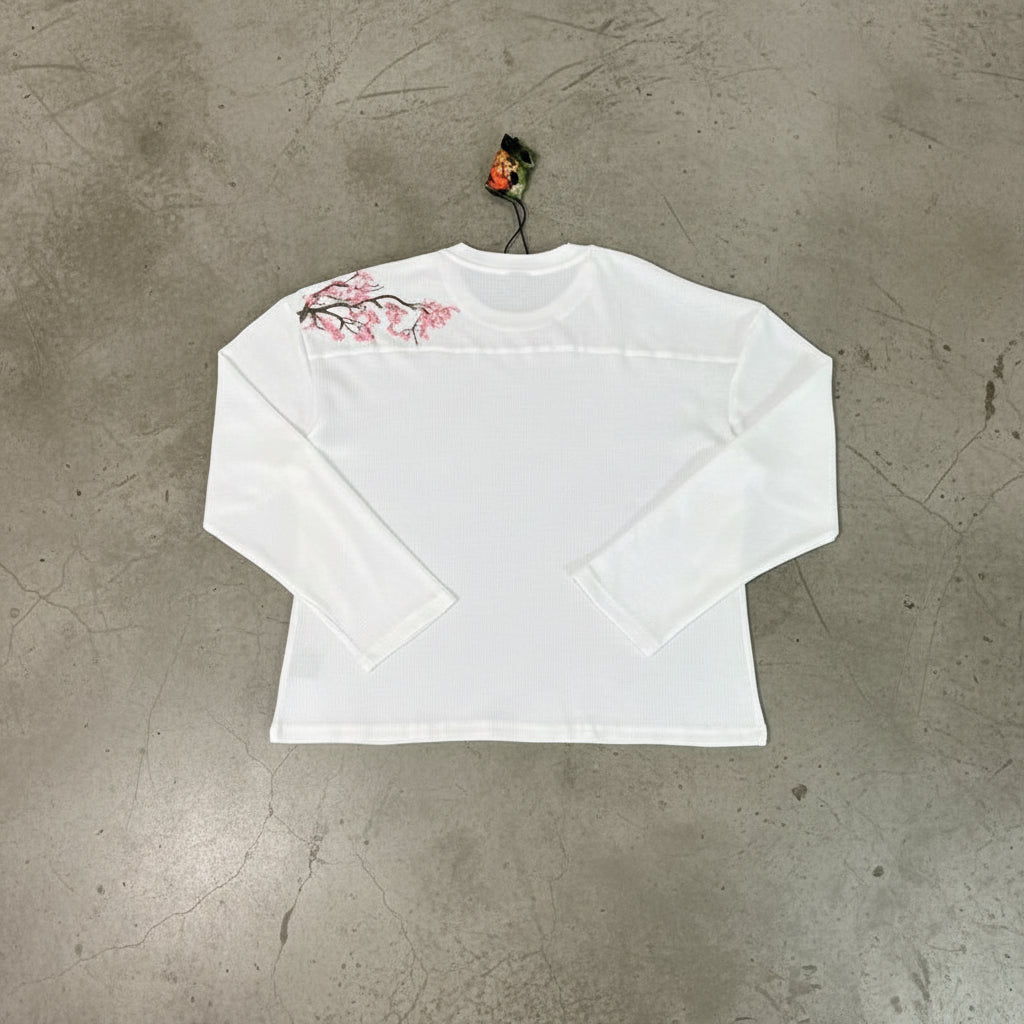 Waffle Long Sleeve Embroidery Sakura Derschutze Blossom T Shirt Men Women Casual Loose High Quality Breathe T-Shirt Clothes