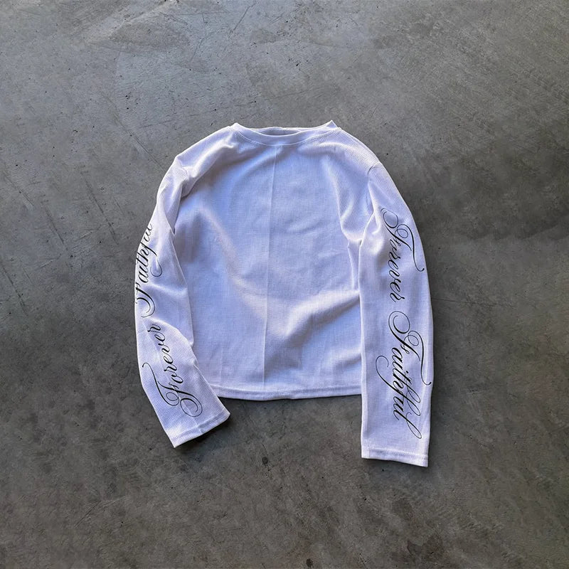 High Quality Floral Letters Graphic Printing Casual Loose Long Sleeve T Shirts Y2K Trend Men Women Fashion Vintage Streetwear