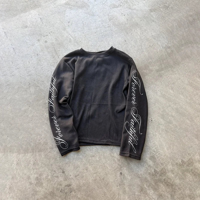 High Quality Floral Letters Graphic Printing Casual Loose Long Sleeve T Shirts Y2K Trend Men Women Fashion Vintage Streetwear