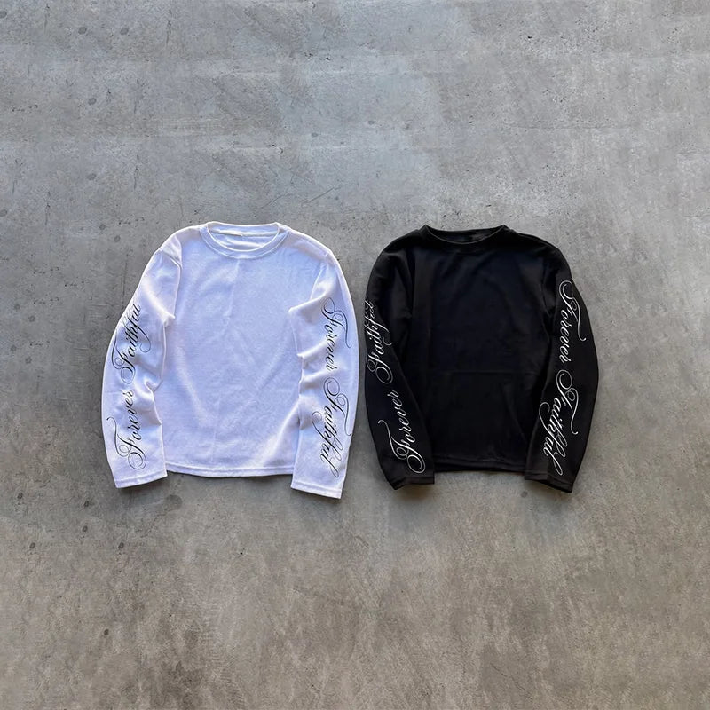 High Quality Floral Letters Graphic Printing Casual Loose Long Sleeve T Shirts Y2K Trend Men Women Fashion Vintage Streetwear