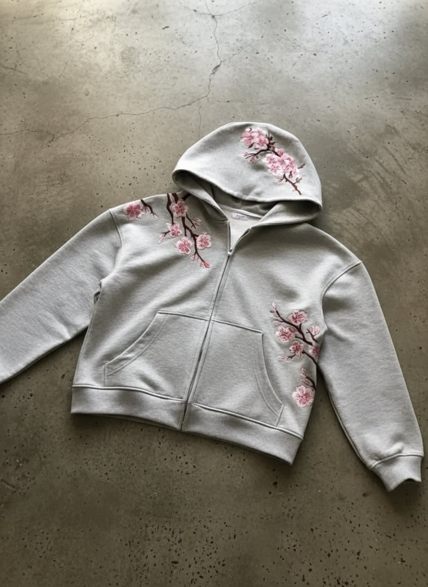 Y2K Vintage Oversized Cherry Blossom Embroidered Hooded Jacket Mens Womens Pink Zipper Coat Harajuku Hip Hop Graphic Streetwear