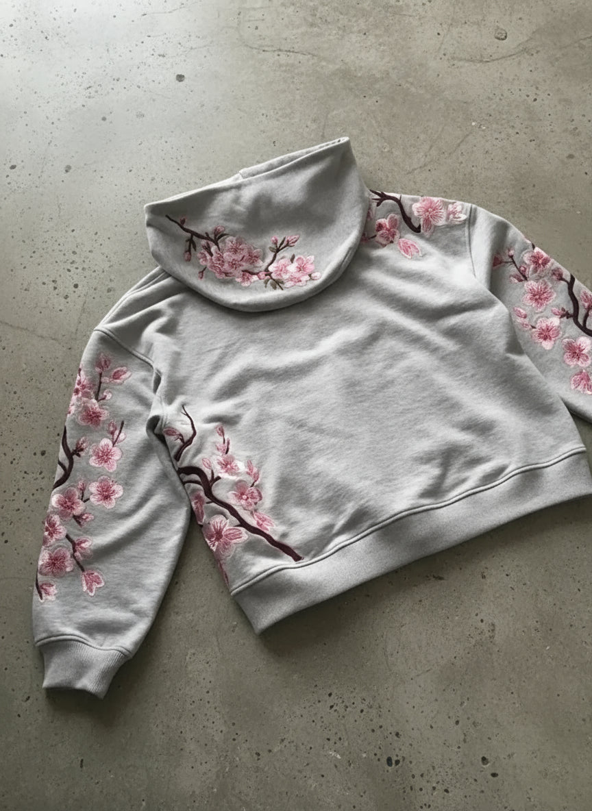 Y2K Vintage Oversized Cherry Blossom Embroidered Hooded Jacket Mens Womens Pink Zipper Coat Harajuku Hip Hop Graphic Streetwear