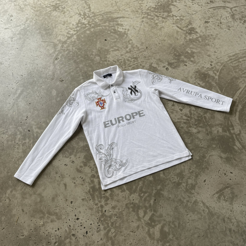 Retro Long Sleeve Polo Shirt Y2K Casual Loose Letter Pattern Embroidery T Shirts Street Sweatshirt Men Cotton Jersey Lapel Golf